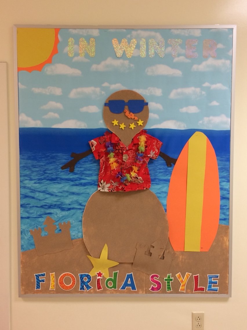 10 Fantastic Winter Bulletin Board Ideas Elementary School winter in florida bulletin board with sandman on the beach too 2022